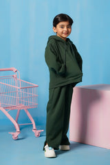 Sprinkles Stitched 2 Piece Winter Co Ord Sets Kids Collection'2025-Hoodie With Slit Open Flared Pants - Dark Green