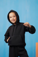 Sprinkles Stitched 2 Piece Winter Co Ord Sets Kids Collection'2025-Hoodie With Slit Open Flared Pants - Black