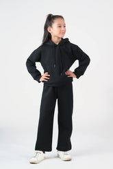 Sprinkles Stitched 2 Piece Winter Co Ord Sets Kids Collection'2025-Hoodie With Slit Open Flared Pants - Black