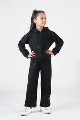 Sprinkles Stitched 2 Piece Winter Co Ord Sets Kids Collection'2025-Hoodie With Slit Open Flared Pants - Black