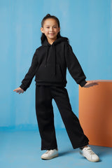 Sprinkles Stitched 2 Piece Winter Co Ord Sets Kids Collection'2025-Hoodie With Slit Open Flared Pants - Black