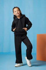 Sprinkles Stitched 2 Piece Winter Co Ord Sets Kids Collection'2025-Hoodie With Slit Open Flared Pants - Black