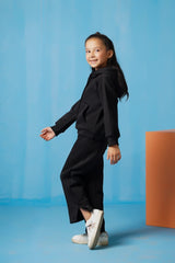 Sprinkles Stitched 2 Piece Winter Co Ord Sets Kids Collection'2025-Hoodie With Slit Open Flared Pants - Black