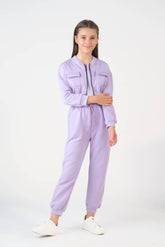 Sprinkles Stitched 2 Piece Winter Co Ord Sets Kids Collection'2025-Crop Jacket With Jogger Pant - Lilac