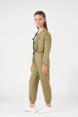 Sprinkles Stitched 2 Piece Winter Co Ord Sets Kids Collection'2025-Crop Jacket With Jogger Pant - Mint Green