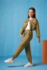 Sprinkles Stitched 2 Piece Winter Co Ord Sets Kids Collection'2025-Crop Jacket With Jogger Pant - Mint Green