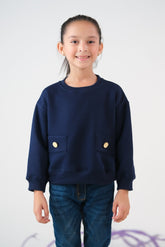 Sprinkles Stitched 2 Piece Winter Co Ord Sets Kids Collection'2025-Sweatshirt With Flap - Navy Blue