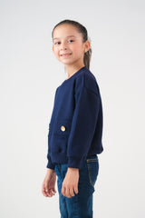 Sprinkles Stitched 2 Piece Winter Co Ord Sets Kids Collection'2025-Sweatshirt With Flap - Navy Blue