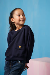 Sprinkles Stitched 2 Piece Winter Co Ord Sets Kids Collection'2025-Sweatshirt With Flap - Navy Blue