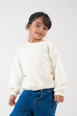 Sprinkles Stitched 2 Piece Winter Co Ord Sets Kids Collection'2025-Sweatshirt With Flap- Cream White