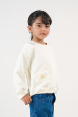 Sprinkles Stitched 2 Piece Winter Co Ord Sets Kids Collection'2025-Sweatshirt With Flap- Cream White
