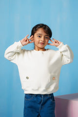 Sprinkles Stitched 2 Piece Winter Co Ord Sets Kids Collection'2025-Sweatshirt With Flap- Cream White