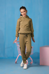 Sprinkles Stitched 2 Piece Winter Co Ord Sets Kids Collection'2025-Quilted Panel Hoodie With Jogger Pants - Mint Green