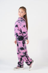 Sprinkles Stitched 2 Piece Winter Co Ord Sets Kids Collection'2025-Tie Die Hoodie With Jogger Pants - Tea Pink