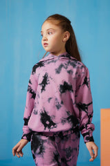 Sprinkles Stitched 2 Piece Winter Co Ord Sets Kids Collection'2025-Tie Die Hoodie With Jogger Pants - Tea Pink