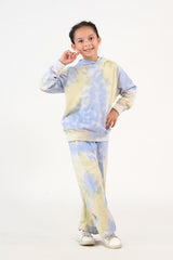 Sprinkles Stitched 2 Piece Winter Co Ord Sets Kids Collection'2025-Tie Dye Hoodie With Jogger Pants - Sky Green