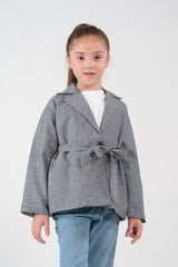 Sprinkles Stitched 1 Piece Summer Shirts Kids Collection'2025-Cross Wrap Belted Coat - Grey