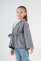 Sprinkles Stitched 1 Piece Summer Shirts Kids Collection'2025-Cross Wrap Belted Coat - Grey