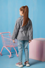 Sprinkles Stitched 1 Piece Summer Shirts Kids Collection'2025-Cross Wrap Belted Coat - Grey