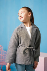 Sprinkles Stitched 1 Piece Summer Shirts Kids Collection'2025-Cross Wrap Belted Coat - Grey