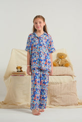 Sprinkles Stitched 2 Piece Winter Night Suit Kids Collection'2025-Blue Blossom Trail - Night Suit - 2pcs