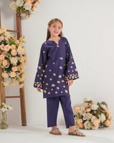 Sprinkles Stitched 2 Piece Summer Co Ord Sets Kids Collection'2025-Midnight Gold Bloom - 2pcs - Embroidered