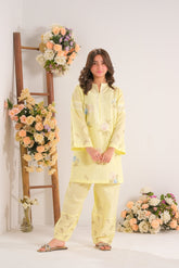 Sprinkles Stitched 2 Piece Summer Co Ord Sets Kids Collection'2025-Sunshine Garden Yellow - 2pcs - Embroidered