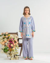 Sprinkles Stitched 2 Piece Summer Co Ord Sets Kids Collection'2025-Bluebell Bloom White - 2pcs - Embroidered