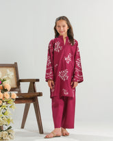 Sprinkles Stitched 2 Piece Summer Co Ord Sets Kids Collection'2025-Burgundy Rose Radiance - 2pcs - Embroidered