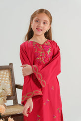 Sprinkles Stitched 2 Piece Summer Co Ord Sets Kids Collection'2025-Crimson Petal Grace - 2pcs - Embroidered