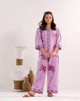 Sprinkles Stitched 2 Piece Summer Co Ord Sets Kids Collection'2025-Lavender Bloom Charm - 2pcs - Embroidered