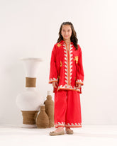 Sprinkles Stitched 2 Piece Summer Co Ord Sets Kids Collection'2025-Crimson Vine White - 2pcs - Embroidered