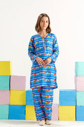 Sprinkles Stitched 2 Piece Summer Co Ord Sets Kids Collection'2025-Azure Carnival Bloom - 2pcs