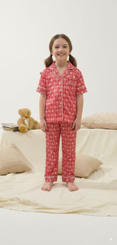 Sprinkles Stitched 2 Piece Winter Night Suit Kids Collection'2025-Crimson Cozy Mosaic - Night Suit - 2pcs