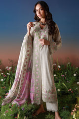 Mirha By Sahar Unstitched 3 Piece Emb Lawn Suit-SS1-26-38-Ivory Petaline