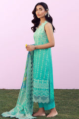Mirha By Sahar Unstitched 3 Piece Emb Lawn Suit-SS1-26-43-Turquoise Drift