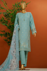 Muse By HZ Stitched 3 Piece Emb Cotton Slub Vol-01 Suit-SSE-103-Aqua