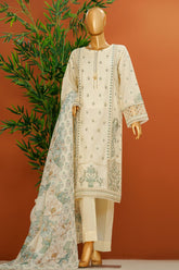 Muse By HZ Stitched 3 Piece Emb Cotton Slub Vol-01 Suit-SSE-104-Cream