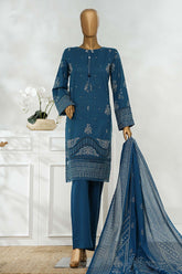 Sunehri By HZ Stitched 3 Piece Emb Dyed Cotton Winter Suit-SSE-817-Blue