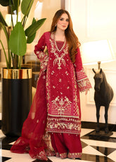 La More Unstitched 3 Piece Festive Formals Suit-Scarlet dream