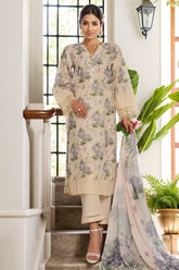 Sada Bahar Stitched 3 Piece Fusion Chikankari Suit-CKP-Fawn