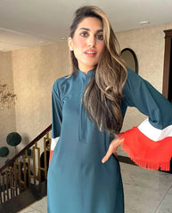 Manahils Stitched Threaded Love Green With Stripes