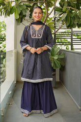 The Sophisticated Style Zari Jacquard Hand Adda Work 3-Pc Suit combines intricate hand embroidery with rich jacquard fabric, ideal for refined and elegant occasions.