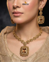 Zeesy-Square Bold Stone Necklace Set
