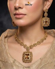 Zeesy-Square Bold Stone Necklace Set