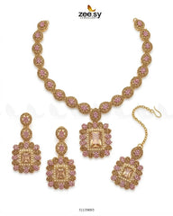 Zeesy-Square Bold Stone Necklace Set