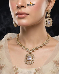 Zeesy-Square Bold Stone Necklace Set