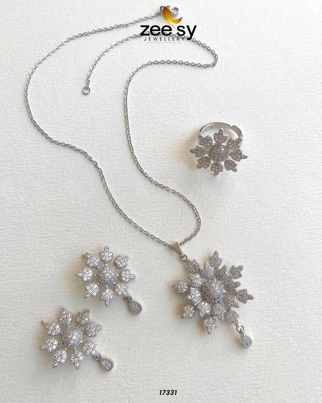 Sunflower Necklace Silver White - Zeesy Jewellery
