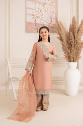 Khayat Stitched 3 Piece Formals Kids Suit-Tea Pink