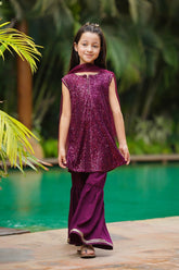 Shop the Sequence Net 3 Pc Suit for toddlers, featuring elegant Eastern wear designs. Perfect for special occasions